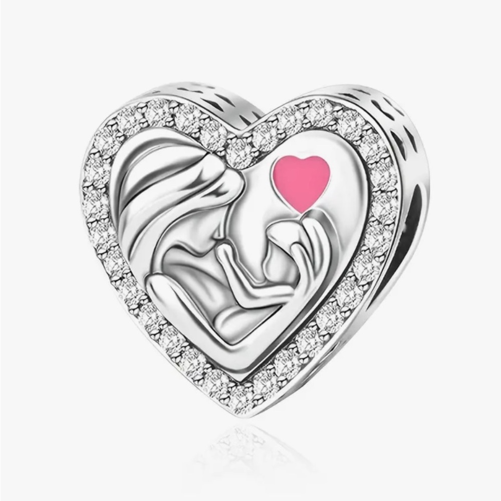 Sterling Silver 925 Mother Loves Baby Heart Charm for Bracelet or Necklace